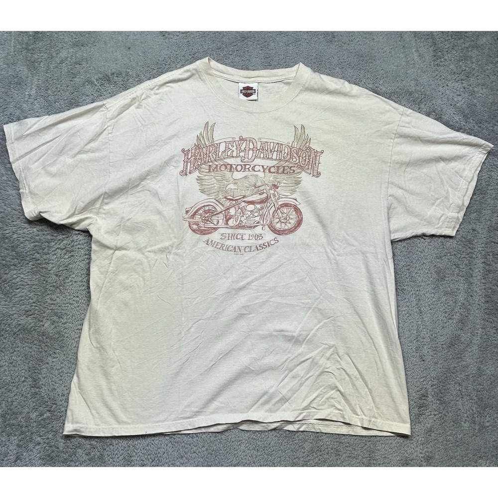 Harley-Davidson Graphic Tee Men's 2XL Beige‎ Route 66 Motorcycle Tulsa Oklahoma